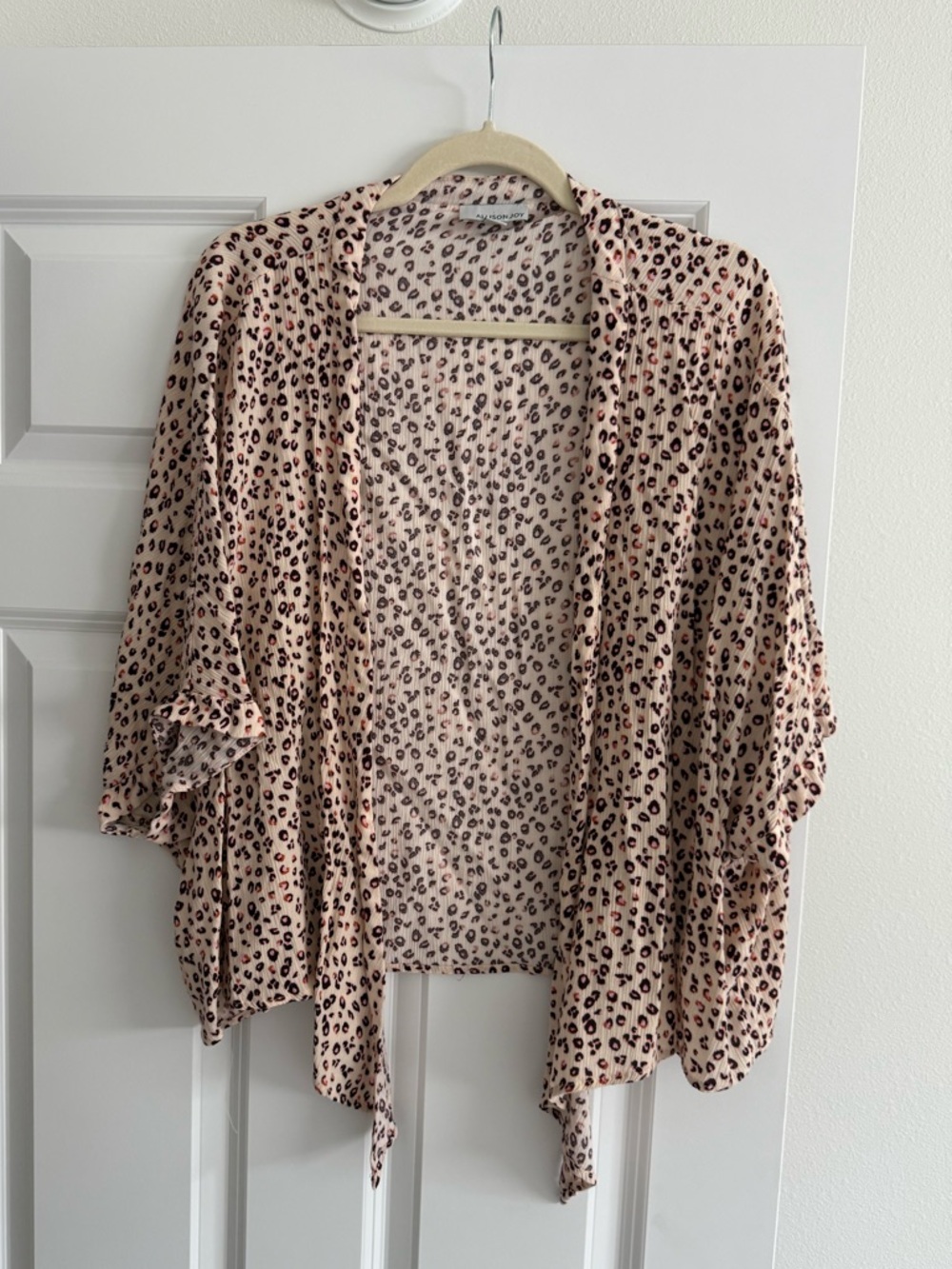 Allison Joy Blush Pink Leopard-Print Open Cardigan